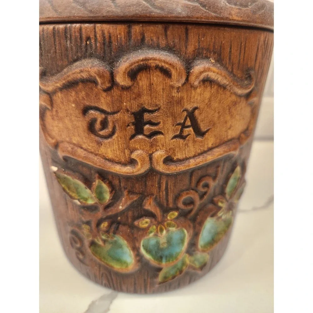 Vintage‎ Treasure Craft Ceramic Green Apple Canister Tea Storage Jar Cottagecore